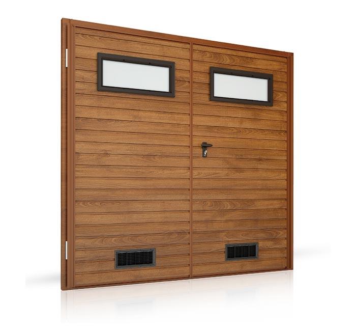 Brama rolowana w kolorze antracytowym montowana na elewacji budynku – model oferowany przez Omega-Pro Wrocław